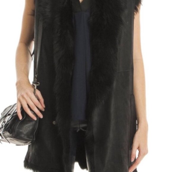 VINCE Toscana Shearling Fur Leather Reversible Black Vest XS size - Picture 11 of 13